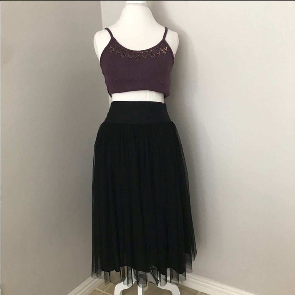 A’reve Black Tulle Midi Skirt